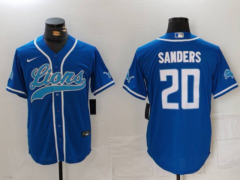 Men Detroit Lions 20 Sanders Blue Second generation joint name 2024 Nike Limited NFL Jersey style 1